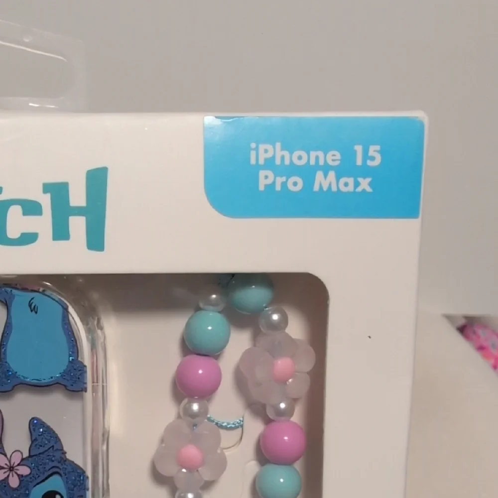 Disney Stitch iPhone 15 Pro Max Case with Beaded Strap - Blue and Pink
